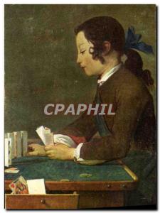 Old Postcard Chardin Child playing cards