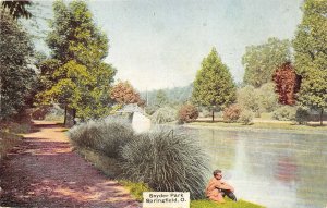 Springfield Ohio c1910 Postcard Scene Snyder Park Man On Bank of Lake