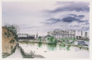 Regents Canal Camley Street Gasometers London 1984 Painting Postcard