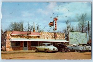 Camdenton Missouri Postcard Adams Cafe Block East Square Lake Ozark 1954 Vintage