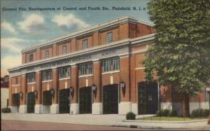 Plainfield NJ Fire Station c1940s Postcard #2 LINEN