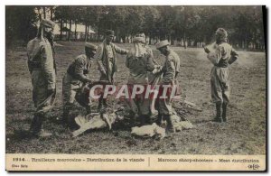 Old Postcard Militaria Morocco Moroccan Riflemen Distribution meat