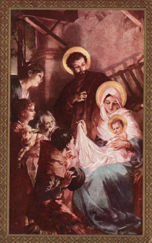 ?Vintage Postcard 1900's Adoration of the Shepherds Baby Jesus is Born Artwork