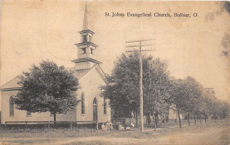 E68/ Bolivar Ohio Postcard 1908 St Johns Evangelical Church