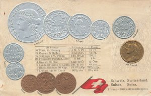 Switzerland Silver & Copper Coins Embossed In 1901 Postcard