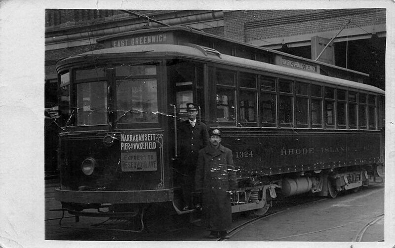 Providence RI East Greenwich Trolley Rare Card w/some Problems RPPC 