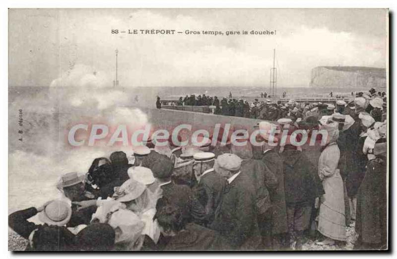 Postcard Old Treport Heavy weather station shower