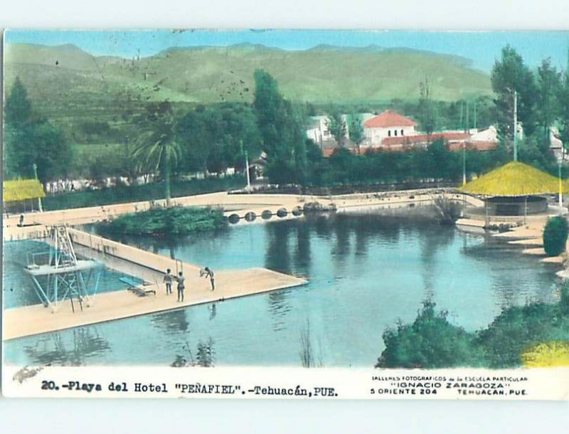 old rppc LOW AND HIGH DIVING BOARDS AT SWIM AREA Tehuacan - Puebla Mexico HM1634