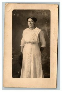 Vintage 1910's RPPC Postcard Photo of Woman with Long Dress