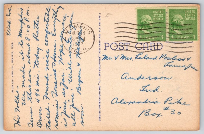 Memphis Tennessee~Overton Park~Rainbow Lake~Sunset~Reflection~Linen 1952 PC