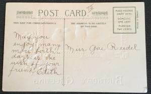 Postcard Embossed Unused writing on back “A Birthday Greeting” Birds LB