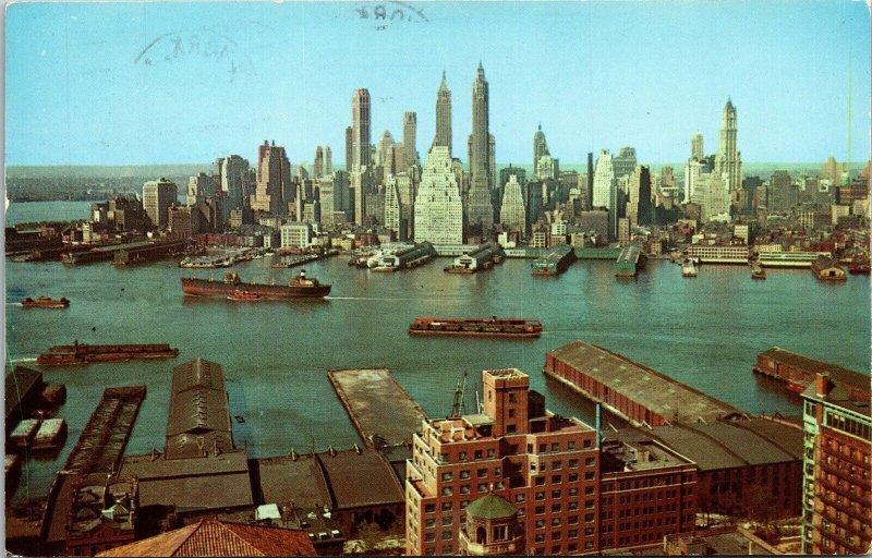 Lower Manhattan New York NY Skyline Skyscraper Buildings Postcard WOB Note PM 