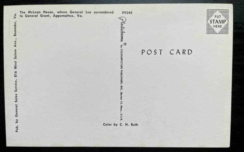 Vintage Postcard 1950-1960 McLean House, Civil War Surrender, Appomattox, VA 