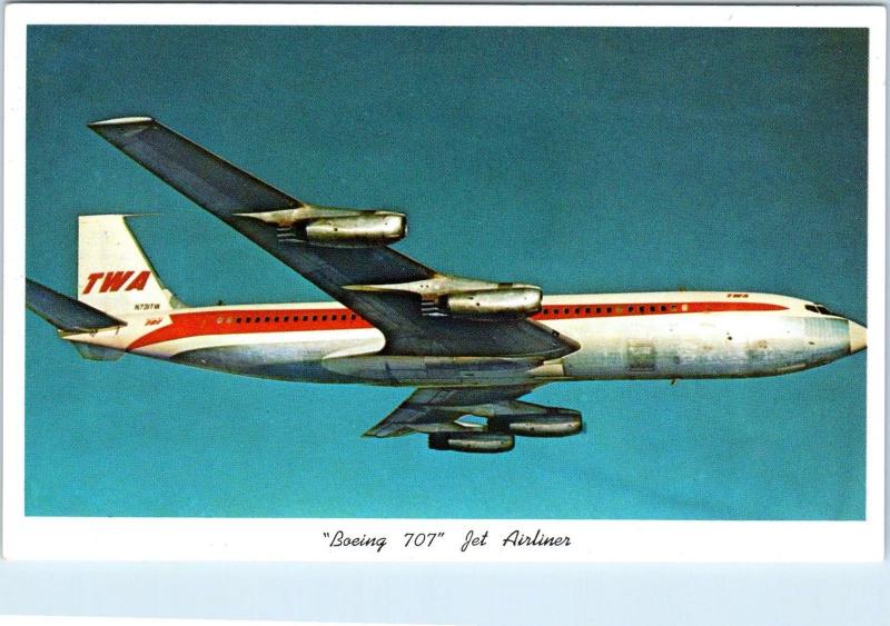 TWA  BOEING  707  JET  AIRLINER   c1960s   Postcard