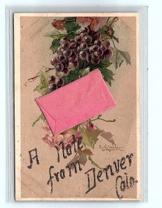 A NOTE From DENVER, CO Colorado~ c1910s Tiny ENVELOPE w/NOTE Blank Back Postcard