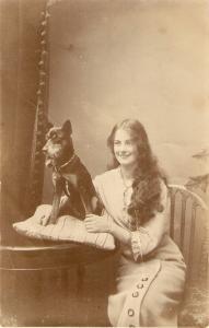 \lLong hair lady and her dog\ Nice antique postcard