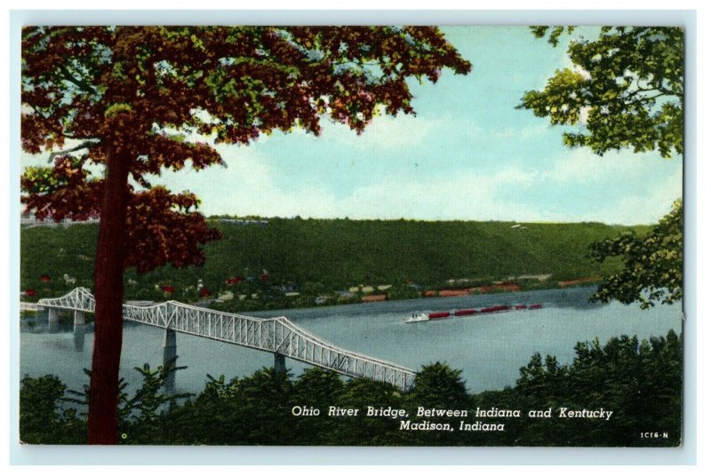 c1940’s Ohio River Bridge in Madison Indiana In Antique Postcard