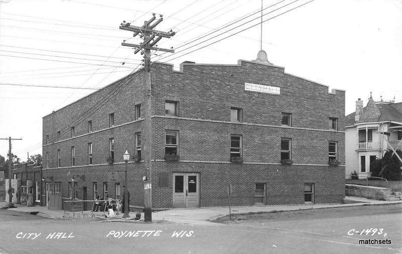 1930s City Hall Poynette Wisconsin Cook RPPC Real Photo postcard 11012