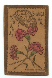 Postcard You Are As Beautiful As A Flower Vintage Leather Card 