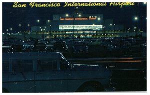 San Francisco International Airport at Night Old Cars Postcard