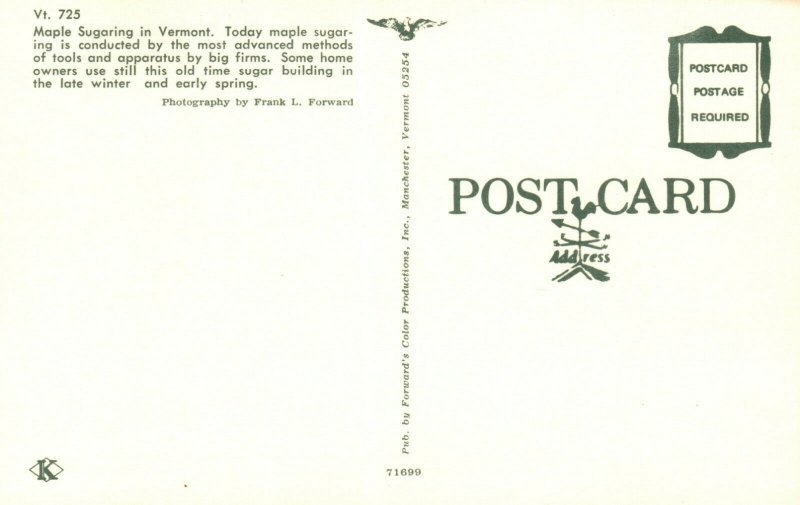 Vintage Postcard Maple Sugaring Old Time Sugar Building Vermont VT