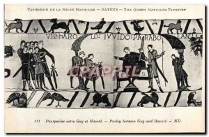 Old Postcard Tapestry of Queen Mathilde Bayeux Pourpaler between Guy and Harold