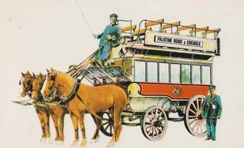 Palatine Road Cheadle Bus Horse & Cart Cheshire Manchester Transport Postcard