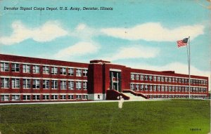 WW2, Linen Era, Decatur Signal Corps Depot, Decatur IL,  US Army, Old Postcard