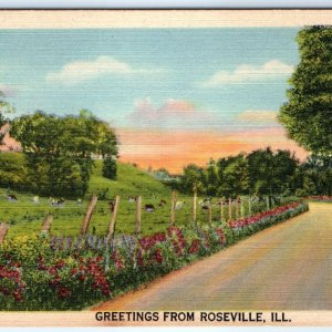 1933 Roseville, IL Greetings from Custom Teich Country Scene Rd Unposted PC A272