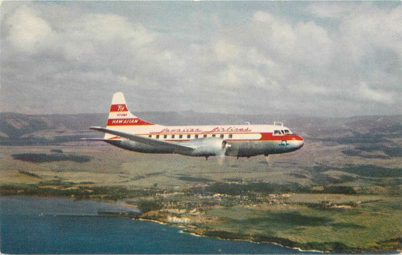 Postcard Hawaiian Airlines Convair Aircraft in flight 22-14184