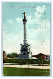 1914 A View Of Soldiers Monument Des Moines Iowa IA Posted Antique Postcard 