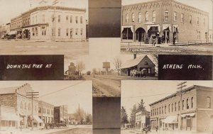 DS1/ Athens Michigan RPPC Postcard c1910 5View Railroad Depot Stores  49