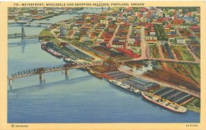 Portland Oregon Waterfront Wholesale & Shopping Sections Aerial View Postcard