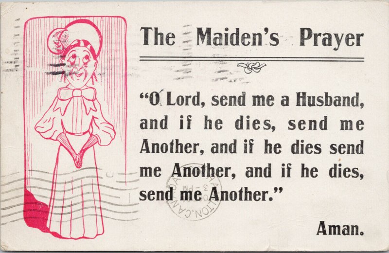 The Maiden's Prayer 'O Lord Send Me A Husband' Comic Humour c1907 Postcard G64