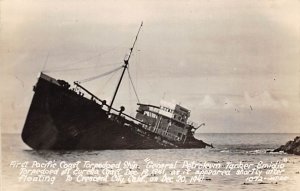 SS Emidio Wrecks Real Photo Writing on back, missing stamp 