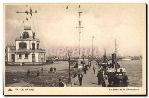 Old Postcard Le Havre pier and boat semaphore
