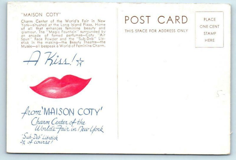 New York World's Fair 1940~Art Deco MAISON COTY Charm Center Cosmetics Postcard