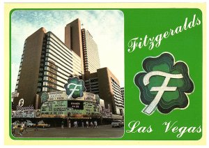 Fitzgerald's Hotel & Casino Giant Signs Taxi's Old Cars Postcard