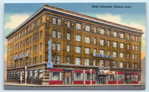 CLINTON, IA Iowa ~ HOTEL LAFAYETTE & Ruby Room c1940s Roadside Linen Postcard