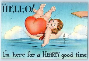 Humor Postcard Fat Woman Big Butt Heart I'm Here For A Hearty Good Time Vintage