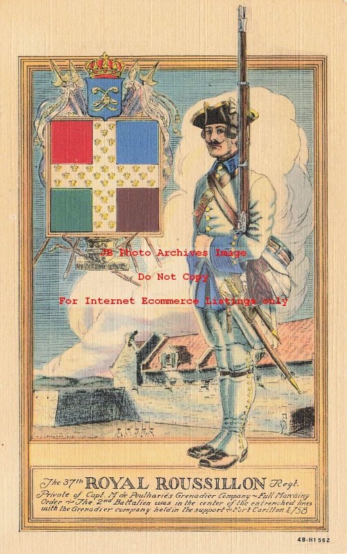 6 Linen Postcards, Fort Ticonderoga Museum Military Soldiers Uniforms,Be'arn Reg