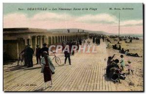 Deauville - The New Baths and the Beach - Old Postcard