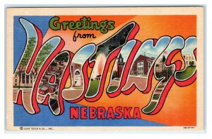 Large Letter Linen HASTINGS, NE Nebraska c1940s Adams County Curteich Postcard