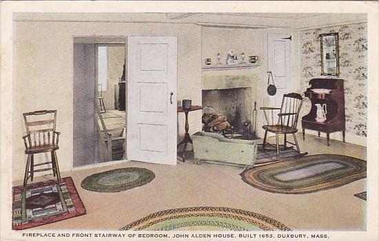 Fireplace and Front Stairway Of Bedroom John Alden House Built 1653 Duxbury M...