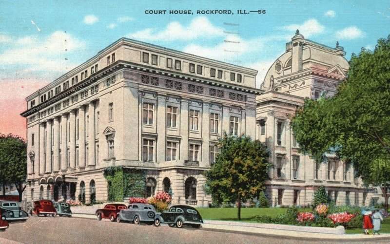 Vintage Postcard 1950's Court House Building Historic Landmark Rockford Illinois