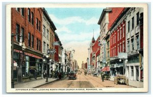 Roanoke VA Jefferson Street Scene from Church Avenue Postcard Stores People