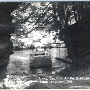 c1950s Lake Delton, Wis RPPC Peggy Duck Boat Exits Water Wisconsin Tourism A70