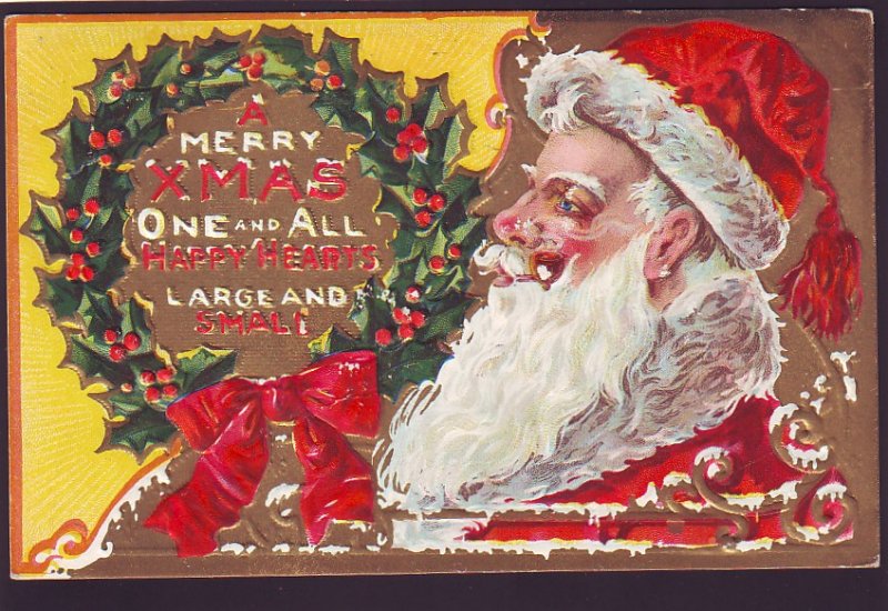 P1531 1910 used postcard a large santa clause with pipe merry christmas