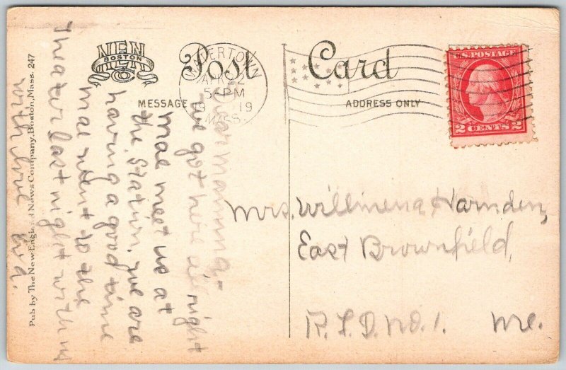 Boston Massachusetts 1919 Postcard Beacon & Park Street Statue Fountain