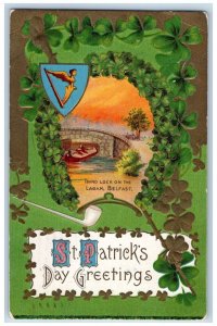 St. Patrick's Day Postcard Greetings Third Lock On The Lagan Belfast Embossed